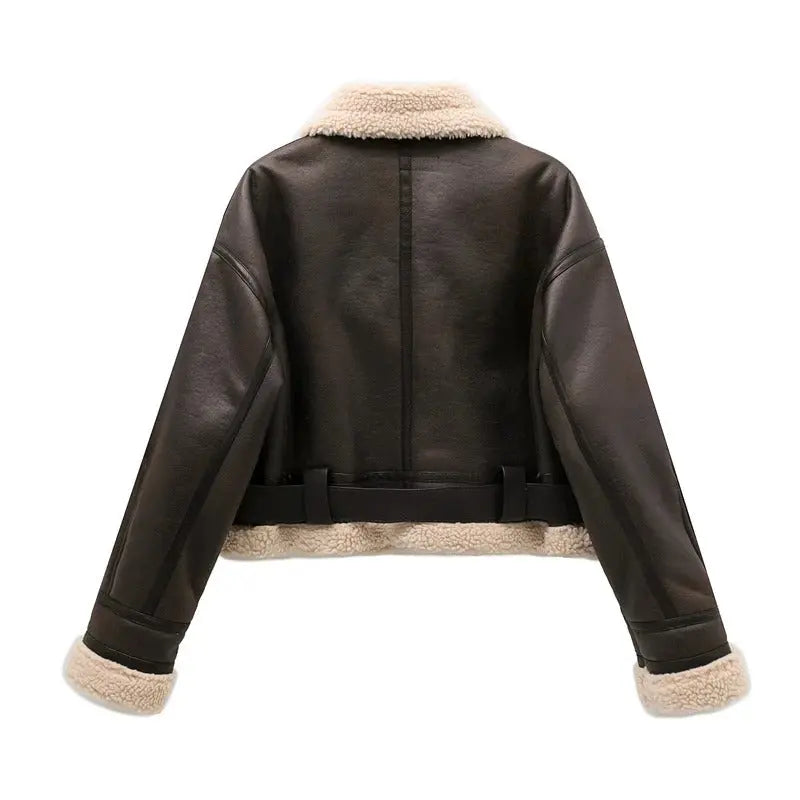 Women's Sophia Plush Lined Leather Jacket | Warm Winter Shearling Coat