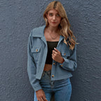 Women's Cropped Corduroy Collared Jacket | Chloe Button-Up Coat