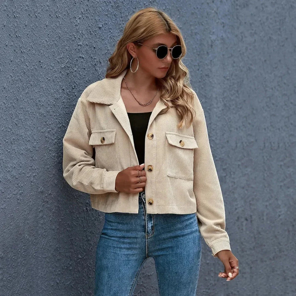Women's Cropped Corduroy Collared Jacket | Chloe Button-Up Coat