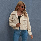 Women's Cropped Corduroy Collared Jacket | Chloe Button-Up Coat