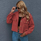 Women's Cropped Corduroy Collared Jacket | Chloe Button-Up Coat