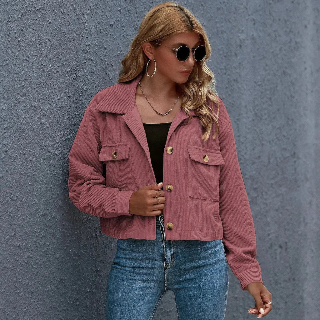Women's Cropped Corduroy Collared Jacket | Chloe Button-Up Coat