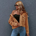 Women's Cropped Corduroy Collared Jacket | Chloe Button-Up Coat