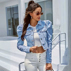 Women's Cropped Puff Sleeve Denim Jacket | Vintage Jean Coat