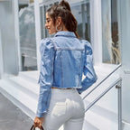 Women's Cropped Puff Sleeve Denim Jacket | Vintage Jean Coat