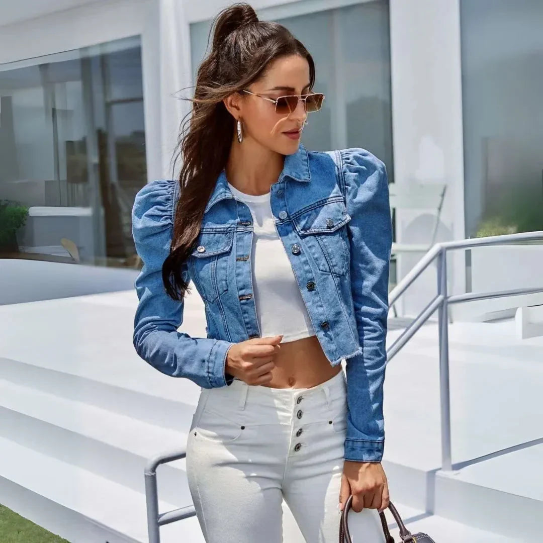 Women's Cropped Puff Sleeve Denim Jacket | Vintage Jean Coat