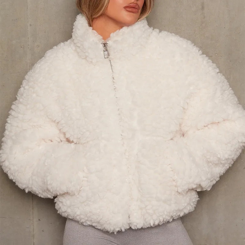 Women's Cropped Teddy Jacket | Warm Fleece Coat