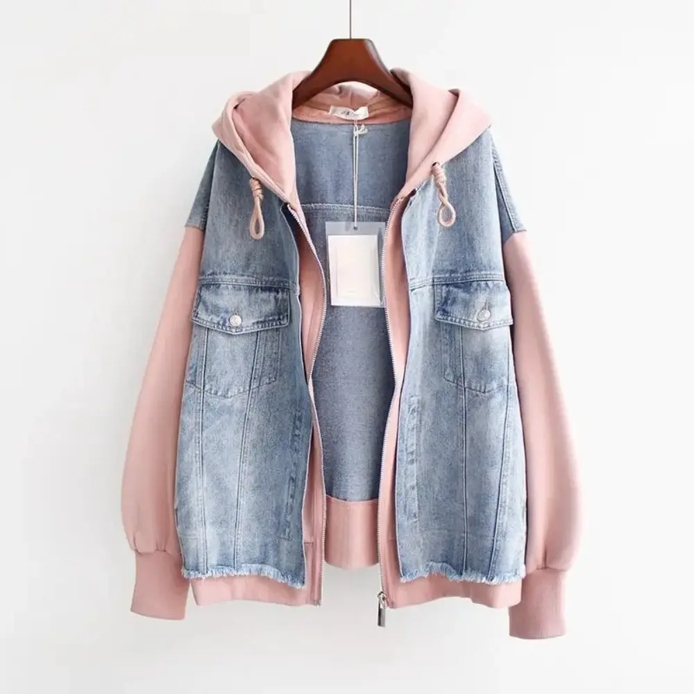 Women's Denim Hoodie | Casual Layered Streetwear Jacket