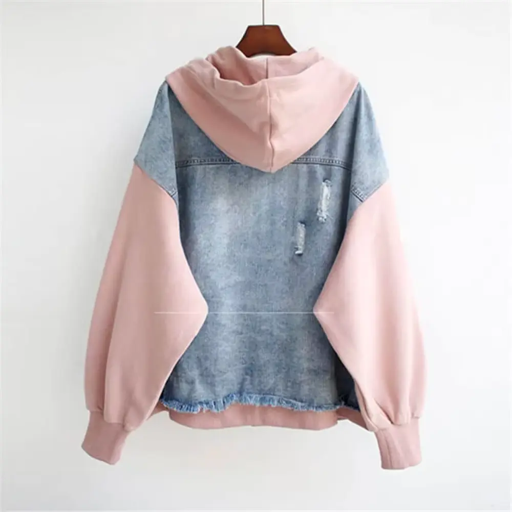 Women's Denim Hoodie | Casual Layered Streetwear Jacket