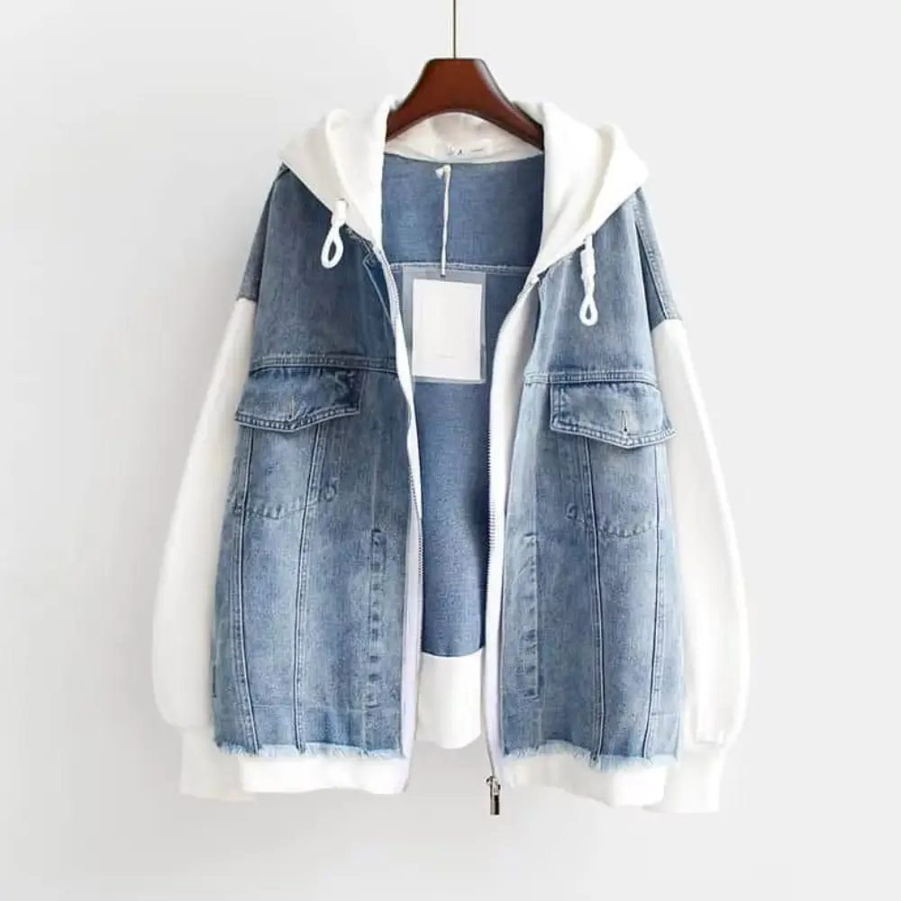 Women's Denim Hoodie | Casual Layered Streetwear Jacket