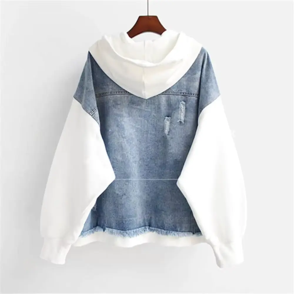 Women's Denim Hoodie | Casual Layered Streetwear Jacket