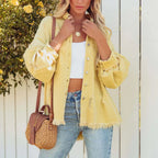 Women's Distressed Denim Jacket | Trendy Oversized Frayed Coat
