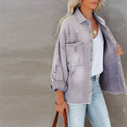 Women's Distressed Denim Jacket | Trendy Oversized Frayed Coat
