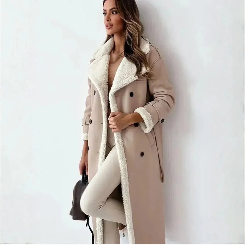 Women's Faux Shearling Coat | Double-Breasted Winter Coat