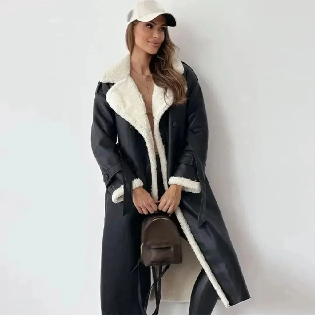 Women's Faux Shearling Coat | Double-Breasted Winter Coat