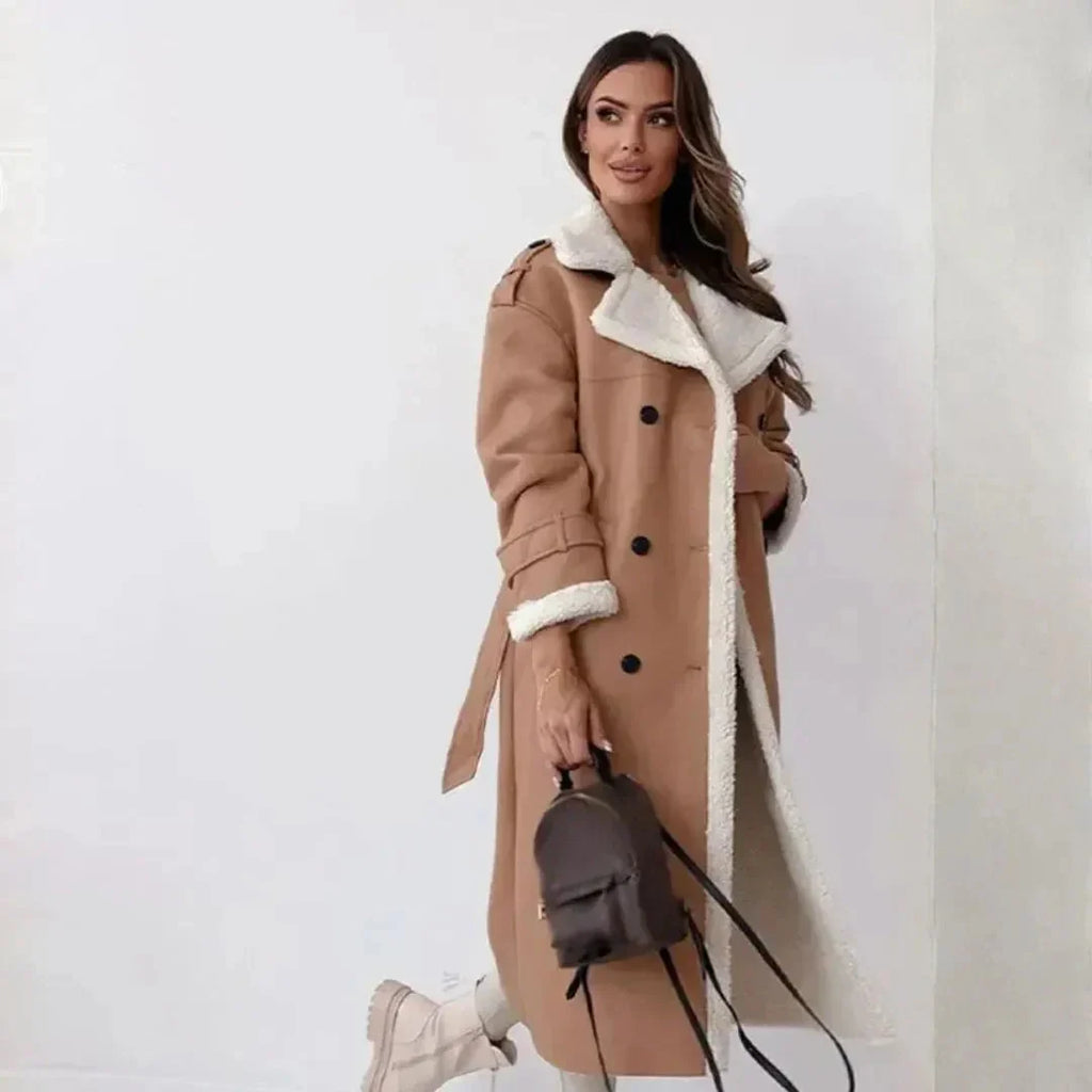Women's Faux Shearling Coat | Double-Breasted Winter Coat