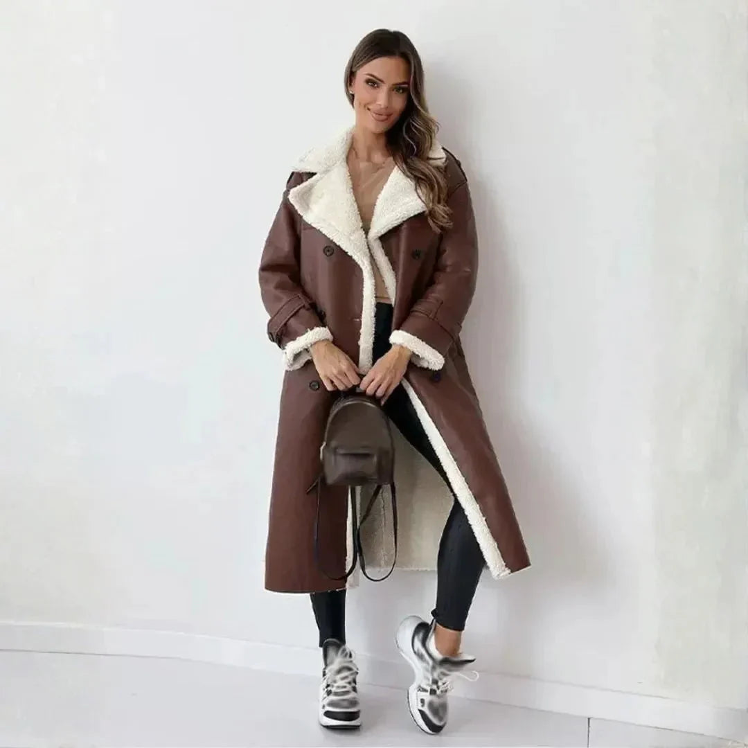 Women's Faux Shearling Coat | Double-Breasted Winter Coat