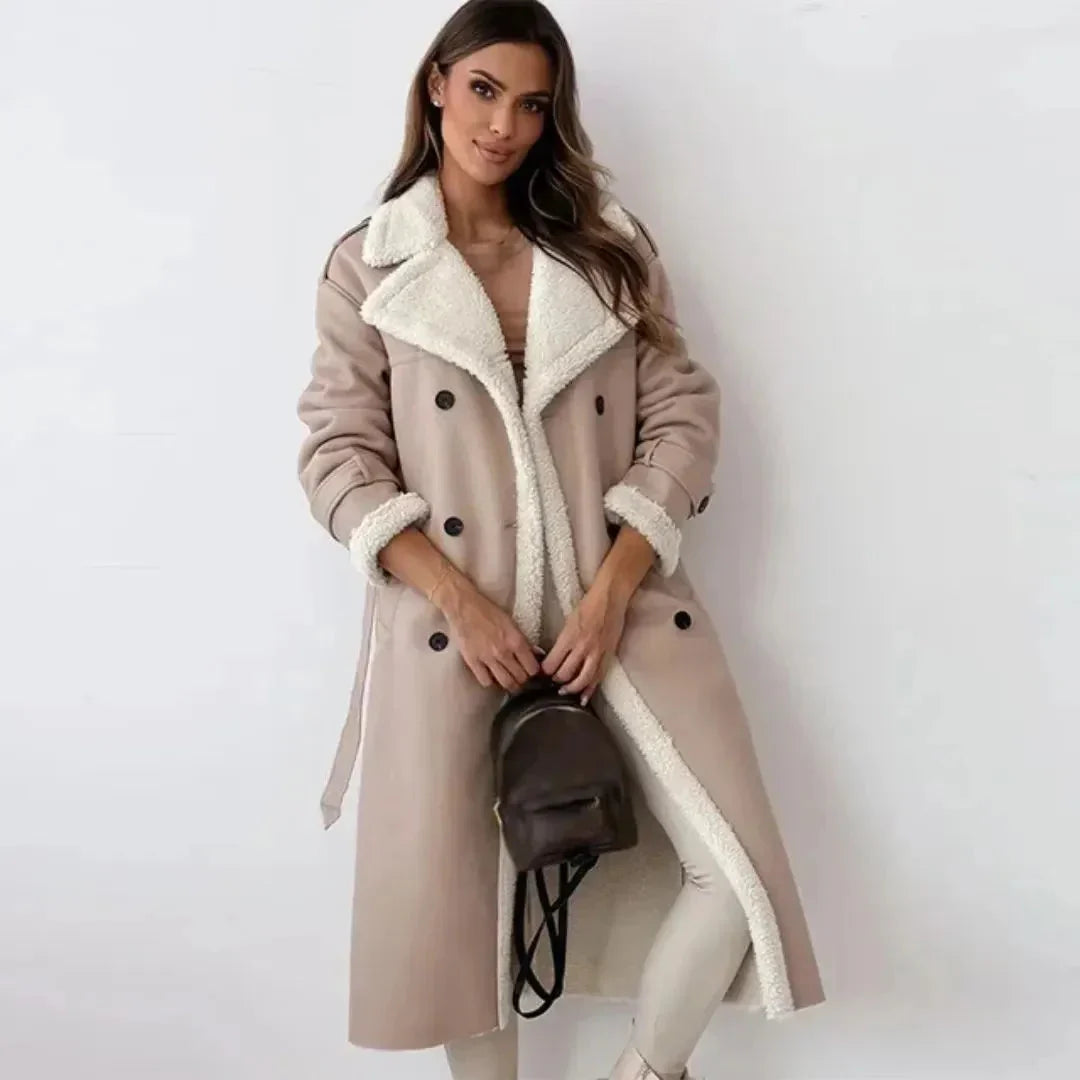 Women's Faux Shearling Coat | Double-Breasted Winter Coat
