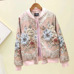 Women's Embroidered Floral Bomber Jacket | Satin Finish Coat