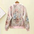 Women's Embroidered Floral Bomber Jacket | Satin Finish Coat