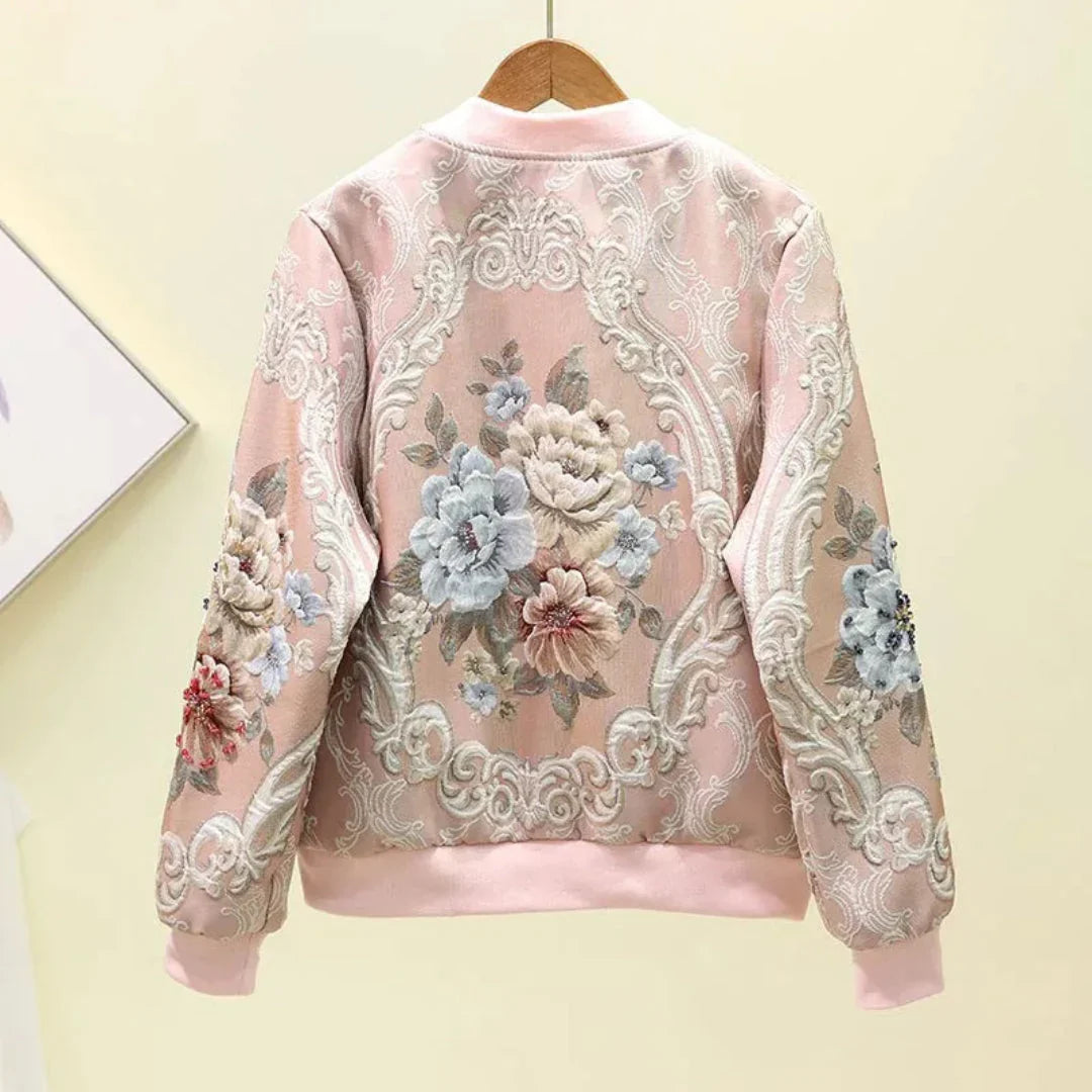 Women's Embroidered Floral Bomber Jacket | Satin Finish Coat