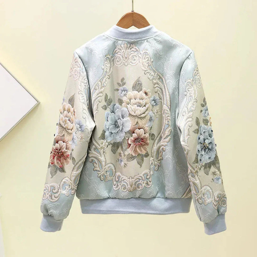 Women's Embroidered Floral Bomber Jacket | Satin Finish Coat