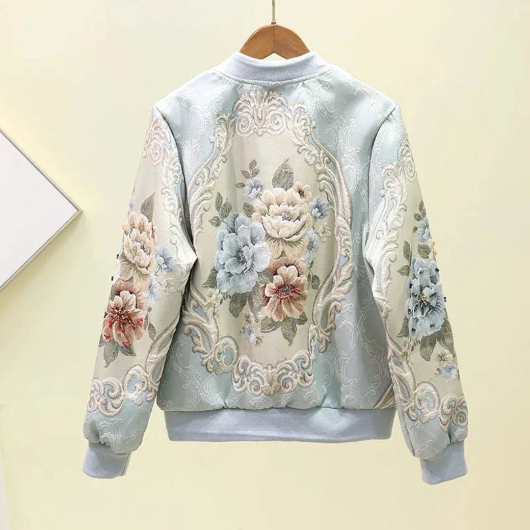 Women's Embroidered Floral Bomber Jacket | Satin Finish Coat