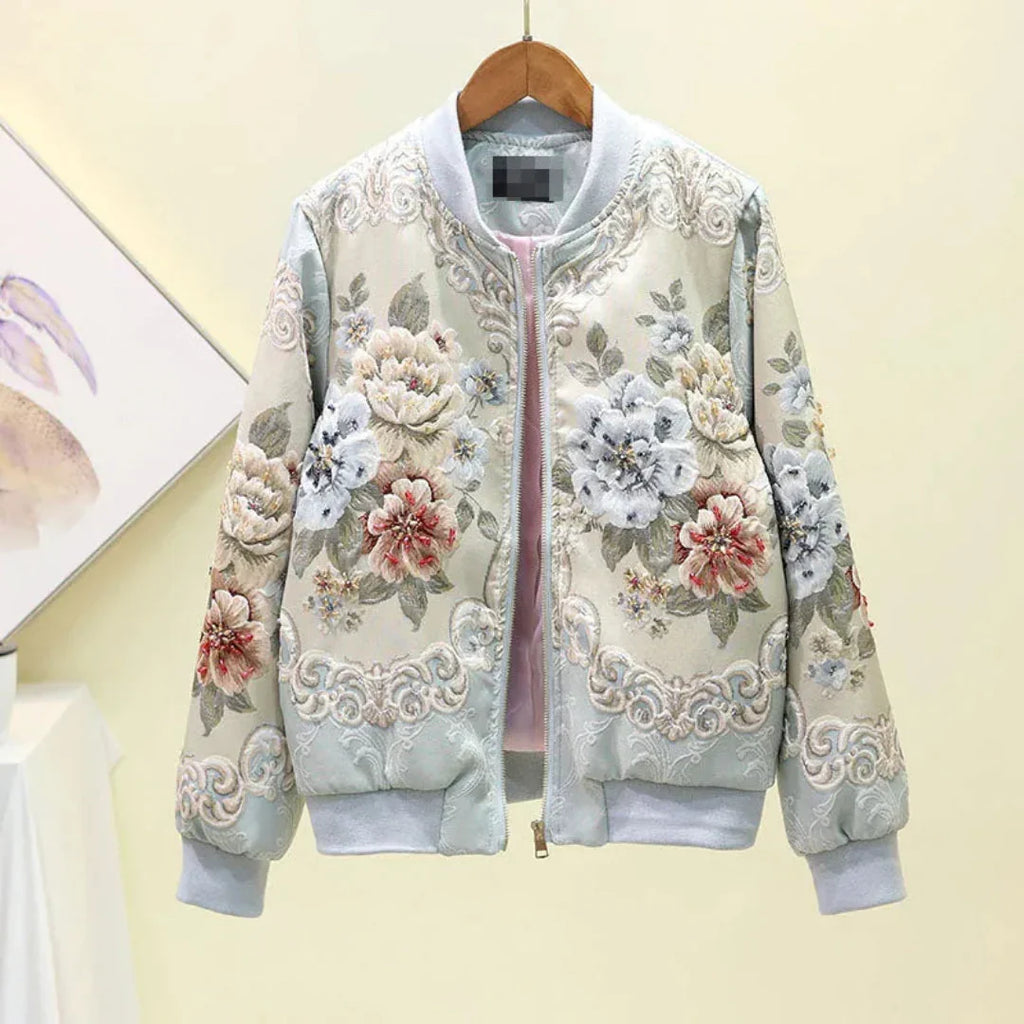 Women's Embroidered Floral Bomber Jacket | Satin Finish Coat