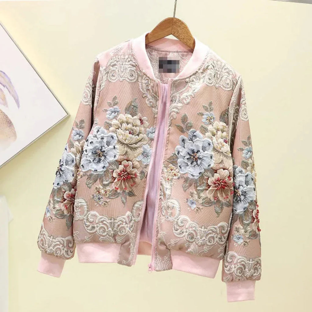 Women's Embroidered Floral Bomber Jacket | Satin Finish Coat