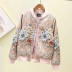 Women's Embroidered Floral Bomber Jacket | Satin Finish Coat