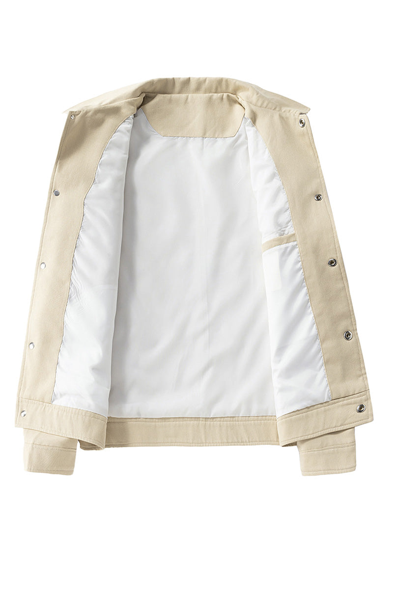 Beige jacket with white lining on a white background