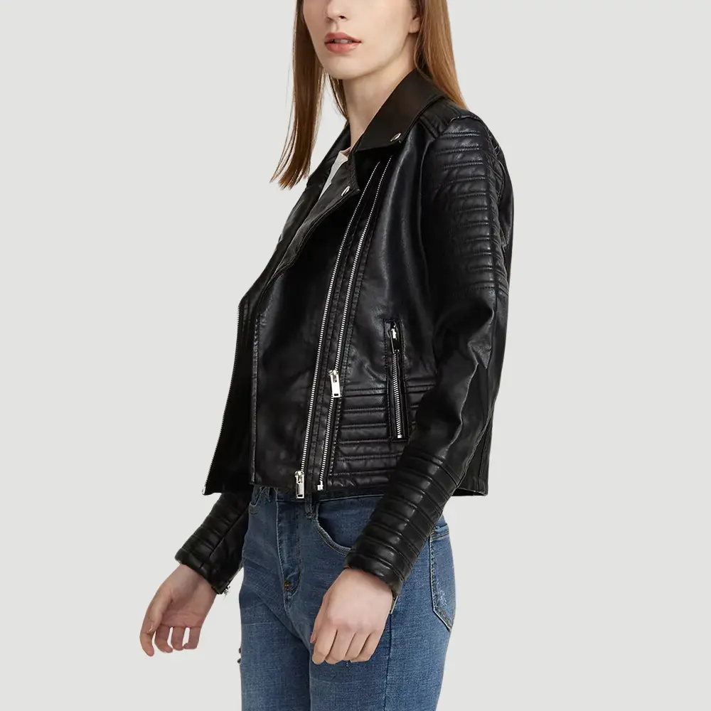Women's Faux Leather Biker Jacket | Daniella Edgy Black Coat