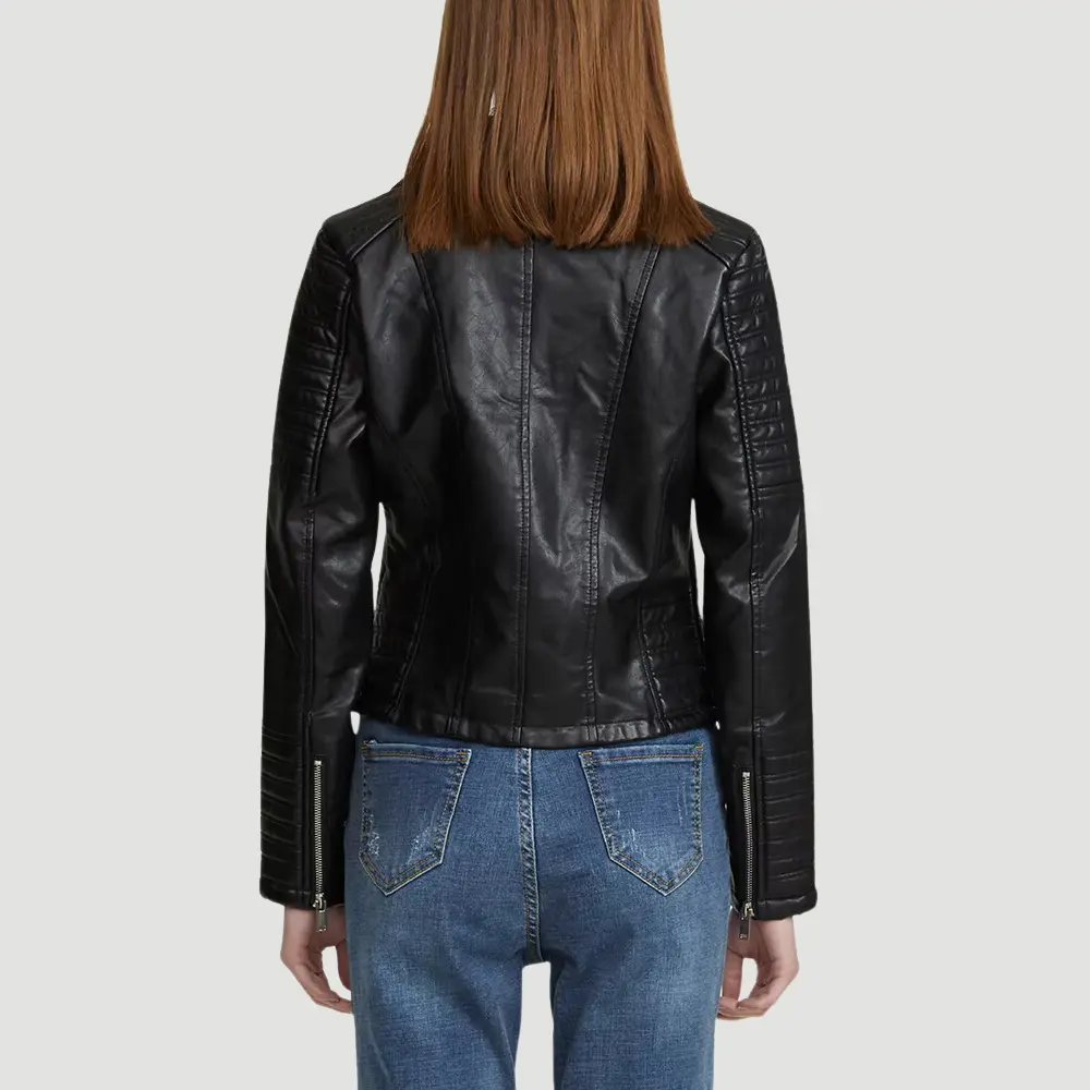 Women's Faux Leather Biker Jacket | Daniella Edgy Black Coat