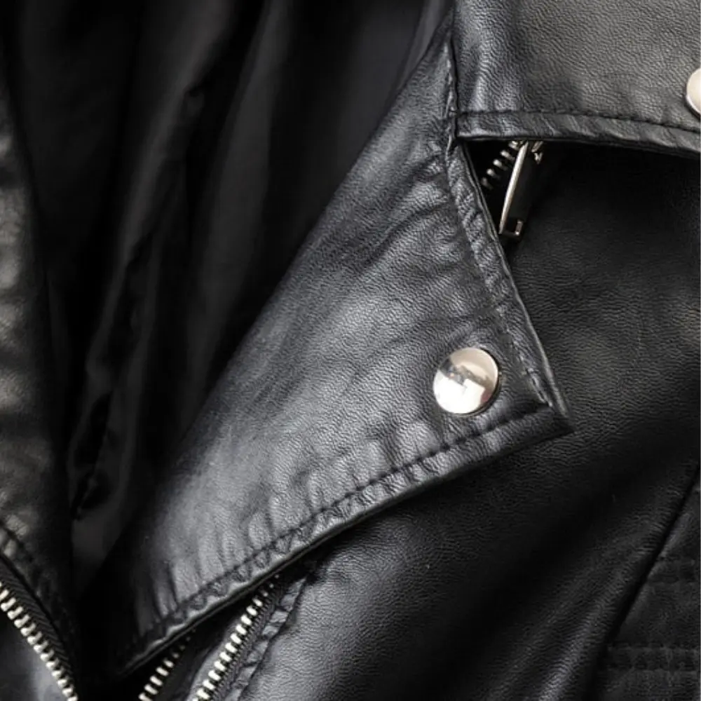 Women's Faux Leather Biker Jacket | Daniella Edgy Black Coat