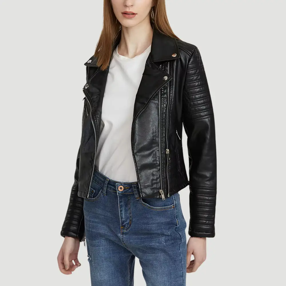 Women's Faux Leather Biker Jacket | Daniella Edgy Black Coat
