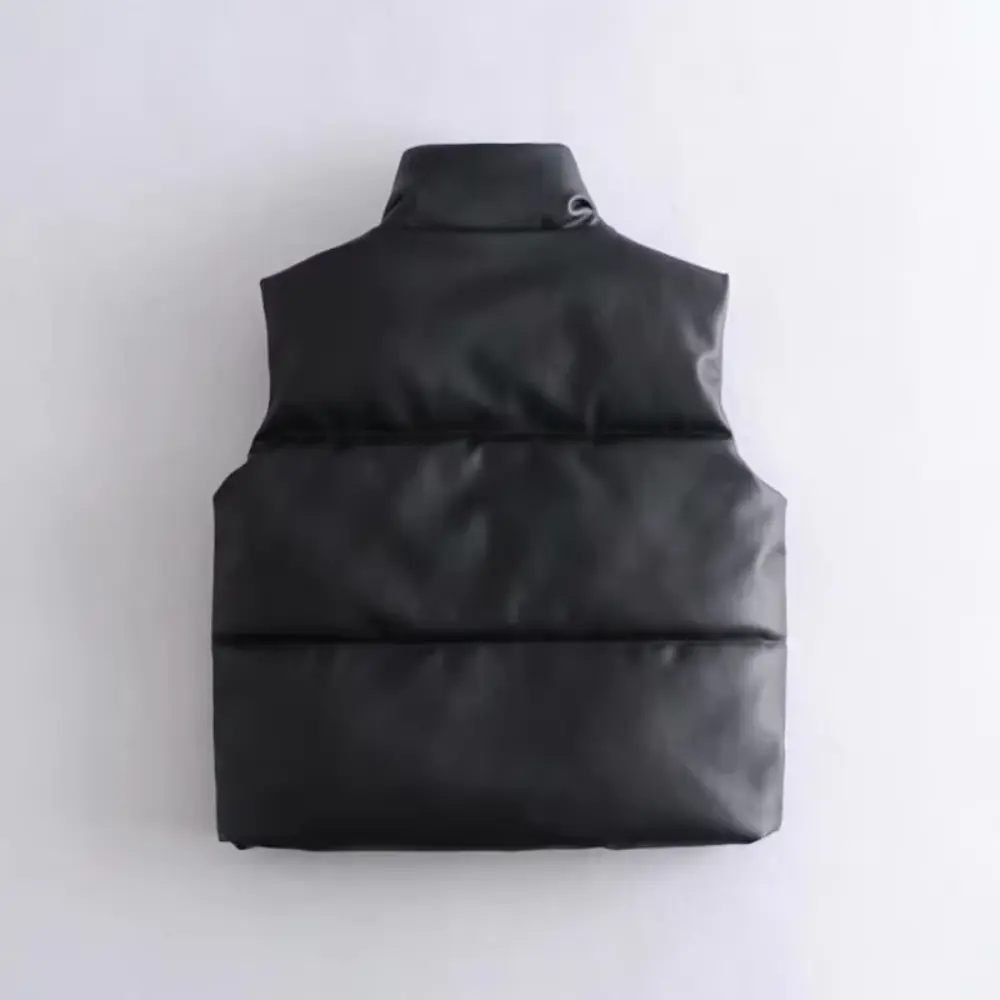Women's Faux Leather Puffer Vest | Chic Warm Waistcoat