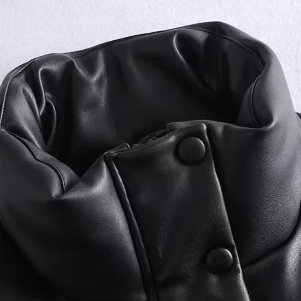 Women's Faux Leather Puffer Vest | Chic Warm Waistcoat