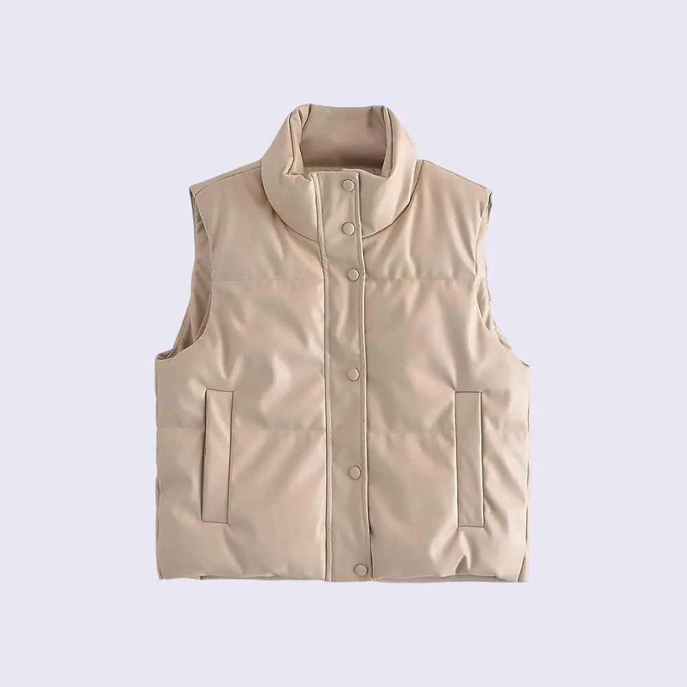 Women's Faux Leather Puffer Vest | Chic Warm Waistcoat