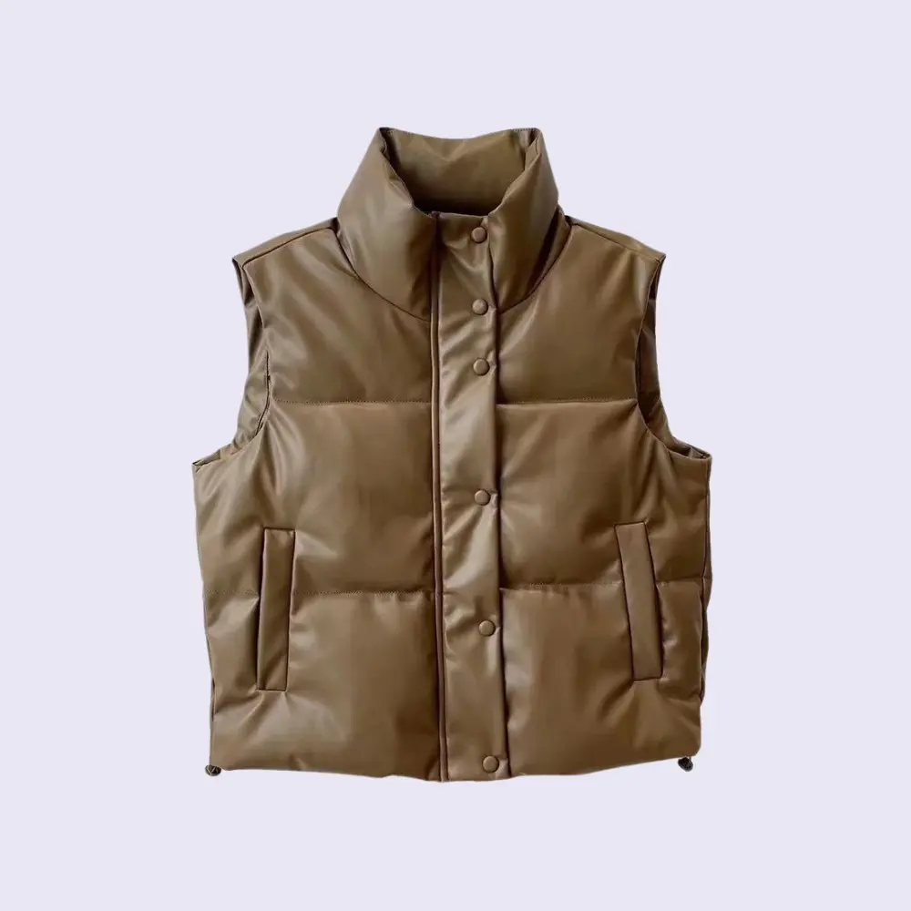 Women's Faux Leather Puffer Vest | Chic Warm Waistcoat