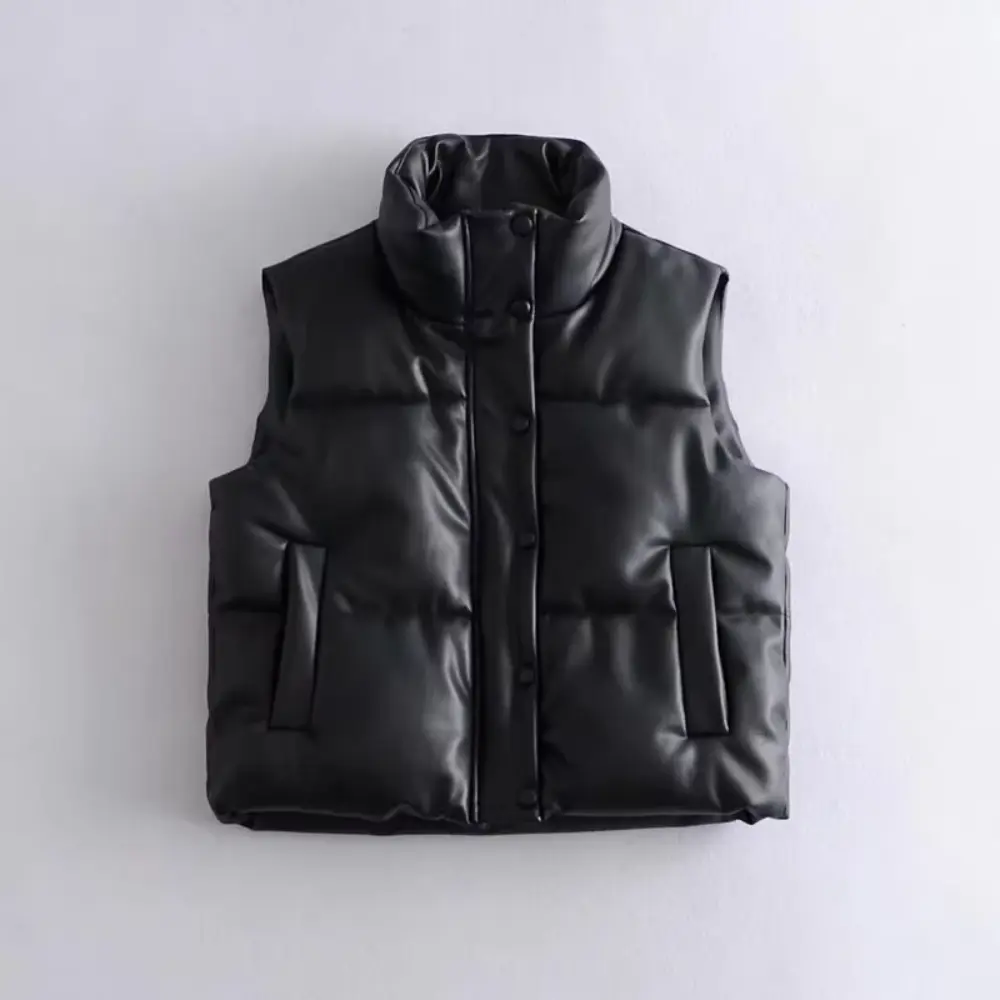 Women's Faux Leather Puffer Vest | Chic Warm Waistcoat