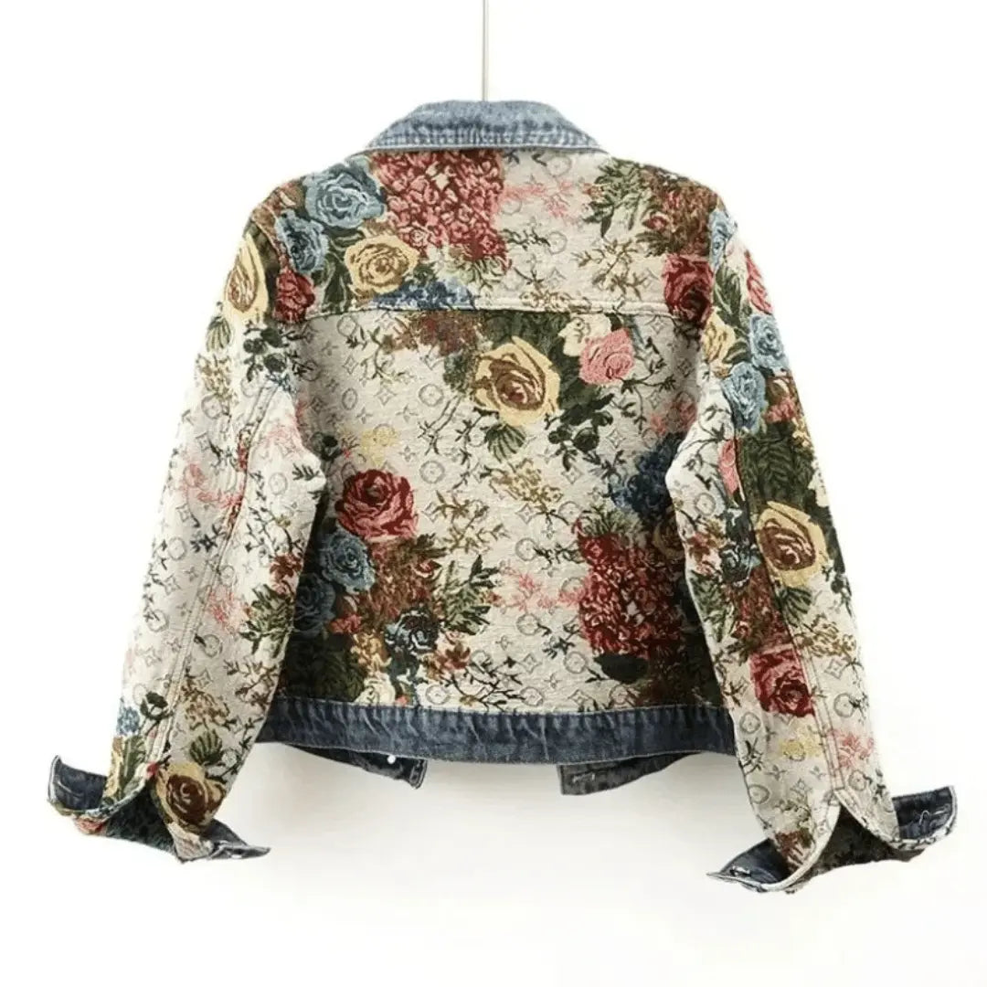 Women's Floral Denim Jacket | Boho Cropped Coat