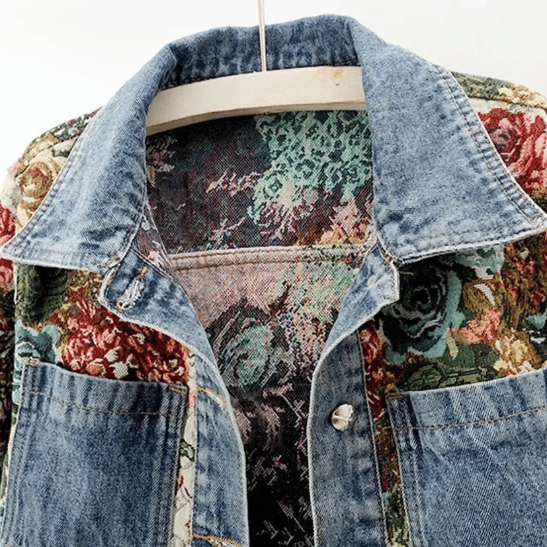 Women's Floral Denim Jacket | Boho Cropped Coat