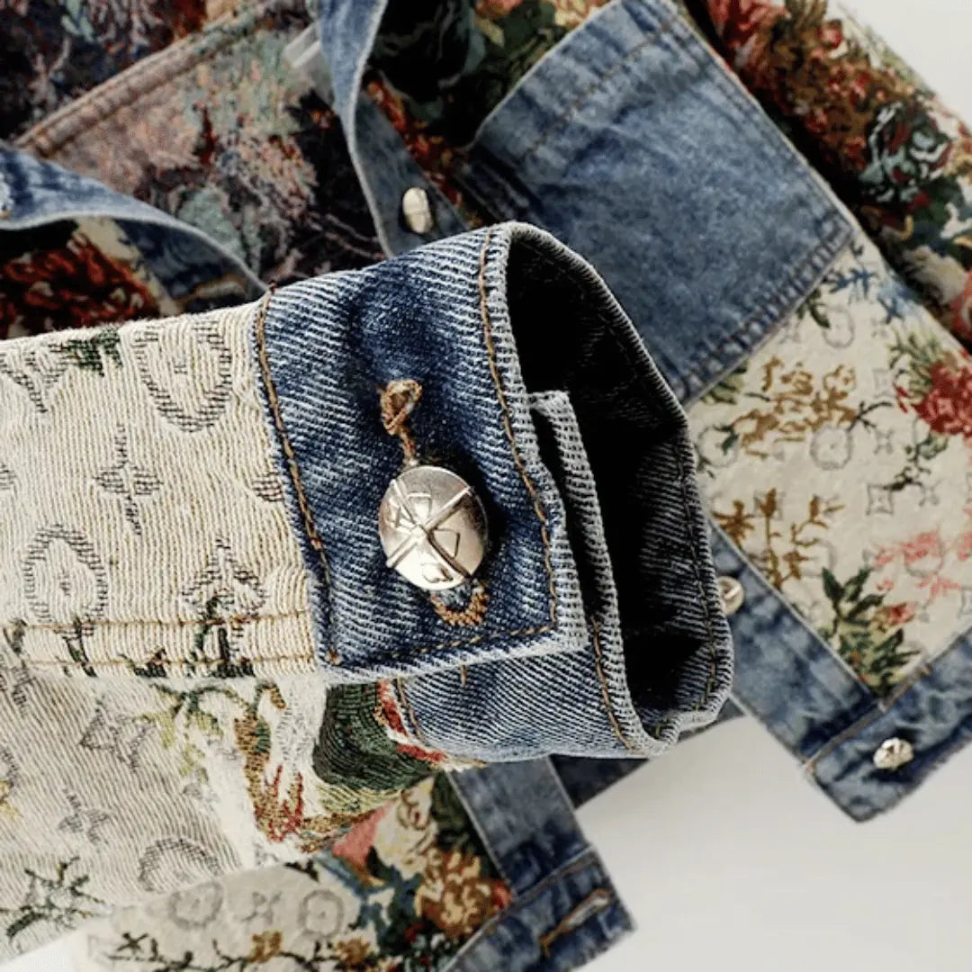 Women's Floral Denim Jacket | Boho Cropped Coat