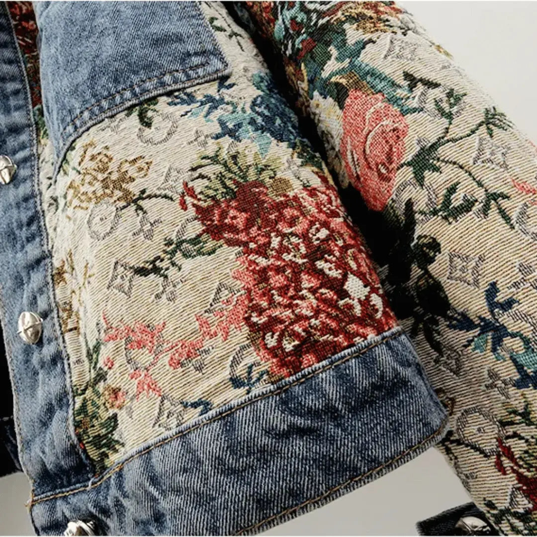 Women's Floral Denim Jacket | Boho Cropped Coat