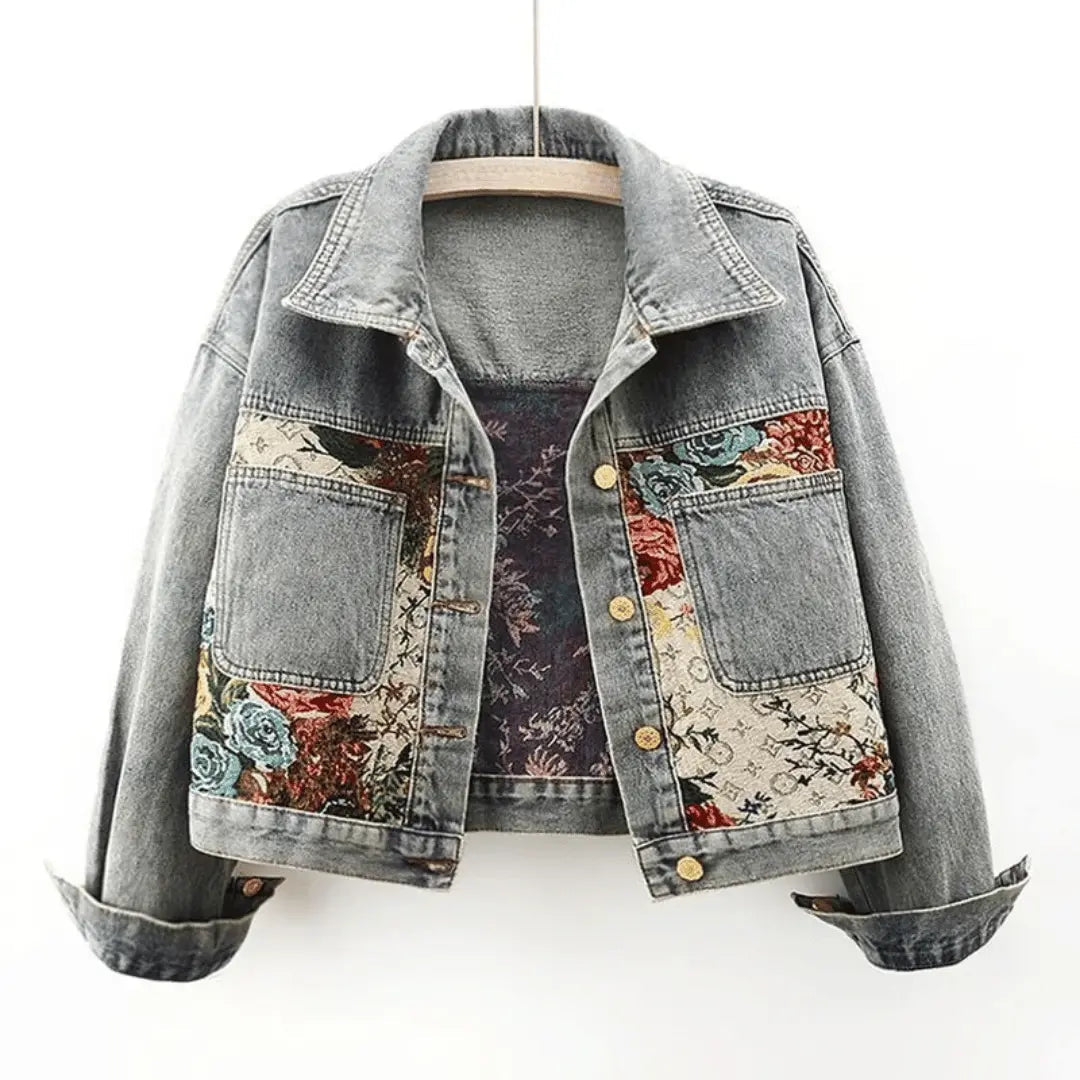 Women's Floral Denim Jacket | Boho Cropped Coat