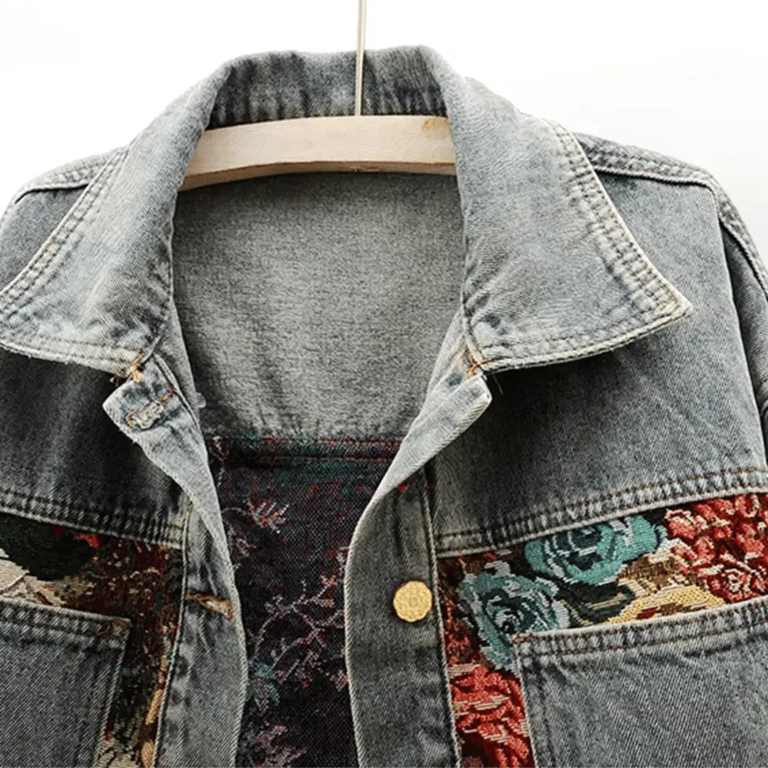 Women's Floral Denim Jacket | Boho Cropped Coat