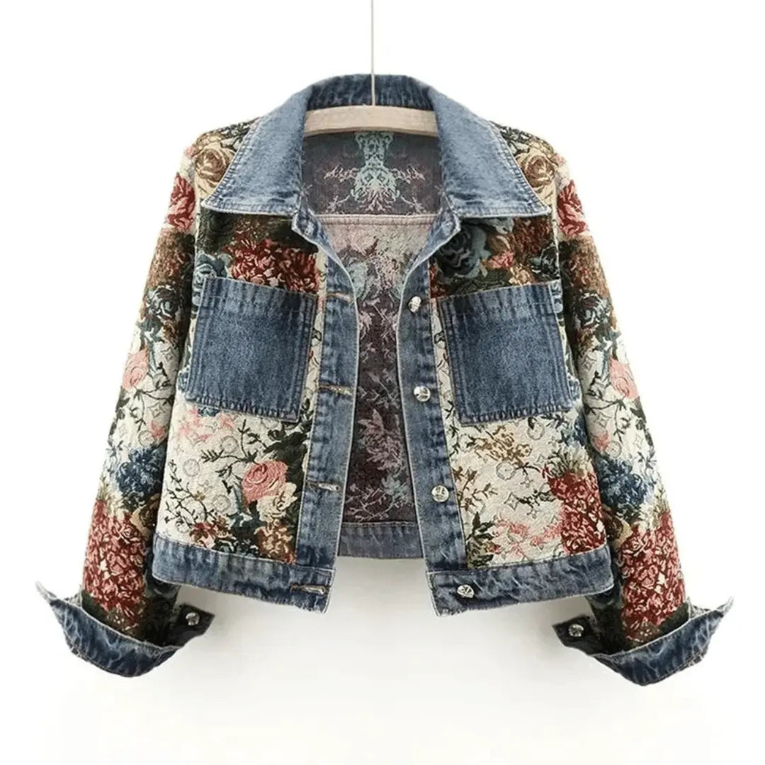 Women's Floral Denim Jacket | Boho Cropped Coat