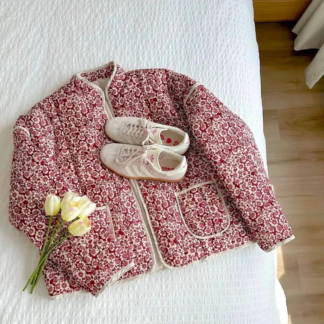 Women's Floral Quilted Jacket | Charming Open-Front Coat