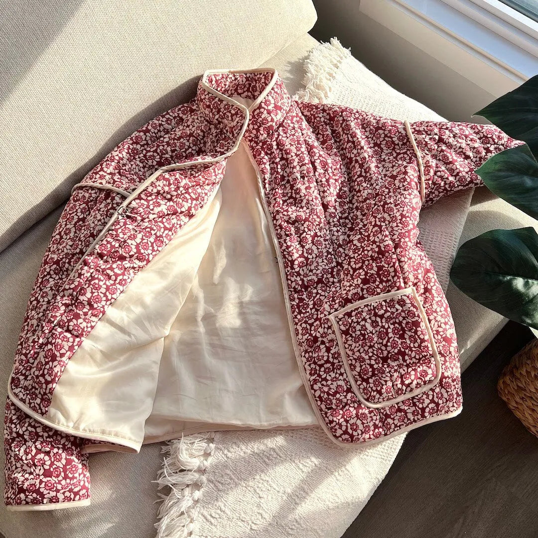 Women's Floral Quilted Jacket | Charming Open-Front Coat