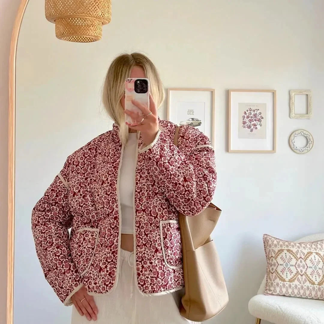 Women's Floral Quilted Jacket | Charming Open-Front Coat